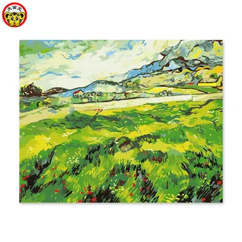 Tapybos numeriai meno dažų numerį namų dekoro naftos spalvos Van Gogh kraštovaizdžio laukas žalia pavasario kraštovaizdžio atkreipti numeriai