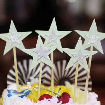 Tortas toppers gliter star popierinių kortelių reklama vaisių Keksas Įvynioti Kepimo Taurės gimtadienio arbatėlė vestuvių dekoravimas Wh