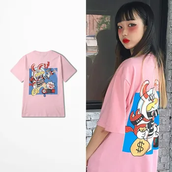 Ulzzang Pietų Korėja Negabaritinių 2019 M. Vasarą, Juokingi Marškinėliai Vyrams Mados Dizaino Harajuku Hip-Hop Riedlentė Vintage marškinėliai Azija Dydis