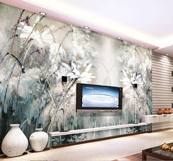 Vartotojo 3D freskomis,Derliaus tapybos lotus ranka-dažytos freskomis papel de parede,gyvenamasis kambarys sofos, TV miegamojo sienos tapetai