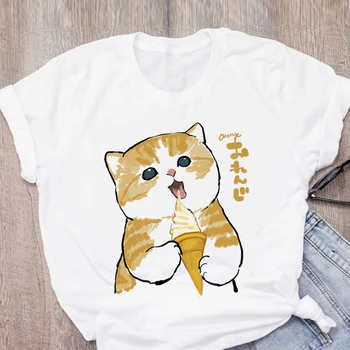 Vasaros cute kačių juokingas animacinių filmų spausdinti moteriški marškinėliai Kawaii cute girl trumpomis rankovėmis T-shirt Harajuku mados gatvė atsitiktinis marškinėliai