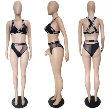 Vasaros seksualus laiškas išspausdintas maudymosi kostiumėliai, dviejų dalių mados fit deep V-kaklo, rankovių liemenėlė ir šortai moterų kostiumas