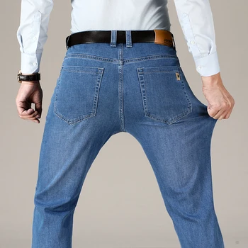 Verslo atsitiktinis vyrų rudens ir žiemos džinsai Klasikinio stiliaus mados ruožas džinsai Vyrų mėlyna juoda Didelių 42 44 46
