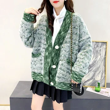 Viena Breasted Modelio Megztinis Moterims 2020 Nauja Rudens Žiemos Jaunų Stiliaus Sweet V-kaklo Megztinis Outwear Elegantiškas Knitt