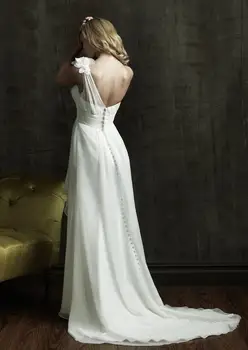 Vienos pečių gėlės mygtuką 2016 karšto seksualus naujo dizaino baltos spalvos ilgą šifono vestuvinė suknelė, vestido de noiva casamento suknelės brides