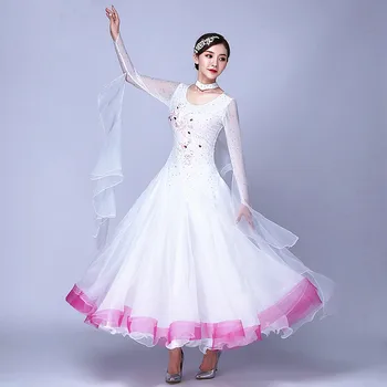 Vienos valsas suknelė vaikams šokių suknelė valsas standartinių sportinių šokių suknelė pakraštyje moterų šokių drabužiai, šokių kostiumai balta