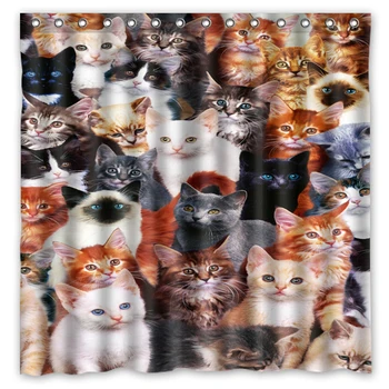 Visų Rūšių Katės Fone Išspausdintas Vandeniui Poliesterio Dušo Užuolaidos ir Vonios Užuolaida(Dydis 180X180CM)