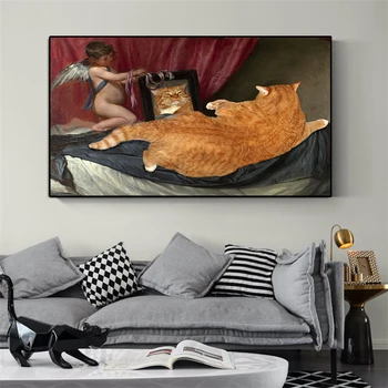 XINQI Funny Cat Aliejaus Tapybai Abstrakčiai gyvūnų plakatus Spausdinti Drobės Tapybos Sienos menas Nuotraukas Kambarį namo apdaila