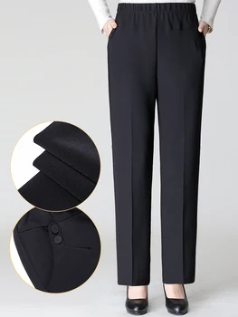 XL-4XL Plius Dydžio vidutinio Amžiaus Moterų Kelnės 2019 M. Pavasarį, Rudenį Atsitiktinis Palaidų Aukštos Juosmens, Tiesios Kelnės Pantalon Femme