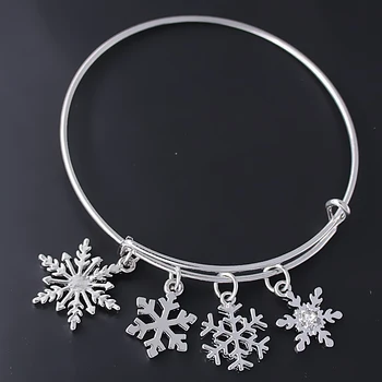 Įvairių formų metalo rodis padengtą snaigės žavesio vielos bangle žiemos kalėdų dovanos, papuošalai bangle