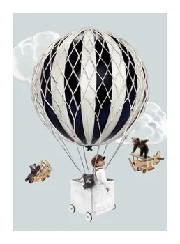 Šiaurės Paprastas Vaikų Karšto Oro Ballon Gyvūnų Miegamųjų Namo Apdailos Dažymo Animacinių filmų Plakatą, Vaikams, Vaizduotės Meno nuotrauką