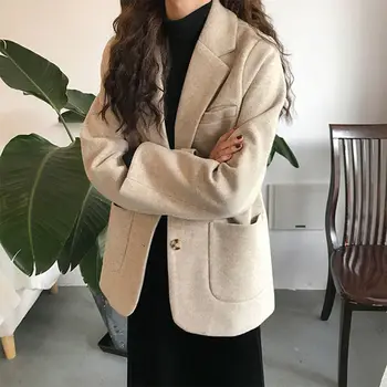 Švarkas Švarkas Moterims, Negabaritinių Elegantiški Švarkai, Paltai Moteris Rudens-Žiemos 2020 Outwear Prarasti Korėjos Ilgomis Rankovėmis Kailis Office Lady