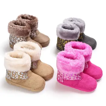 Žiemos batai minkšto dugno leopard šiltas vilnos naujagimio karšto batai lopšys, batai, vilnos batus, su kailiu batai.